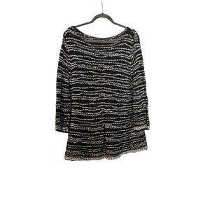 Eileen Fisher Black & White Striped Crocheted Knit Top Sweater XL 100% Cotton Lo